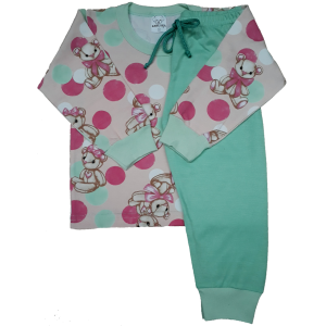 0336 Pijama Rosa com Bolas Verde e Calça Verde 2